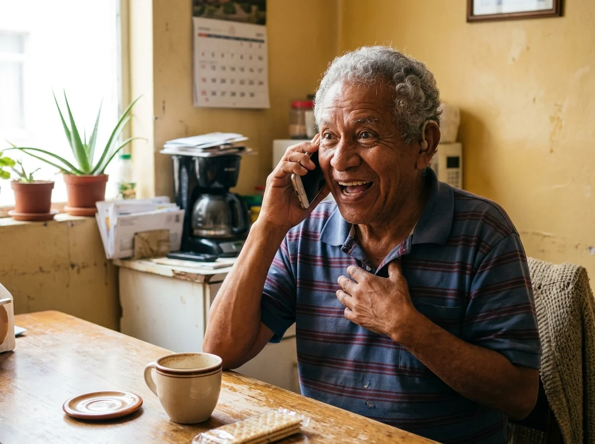 Abuelo escuchando perfectamente una llamada telefónica gracias al Bluetooth SmartConnect